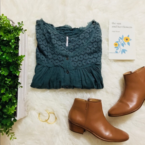 Free People Tops - Free People Eyelet Flowy Deep Blue Top Small
